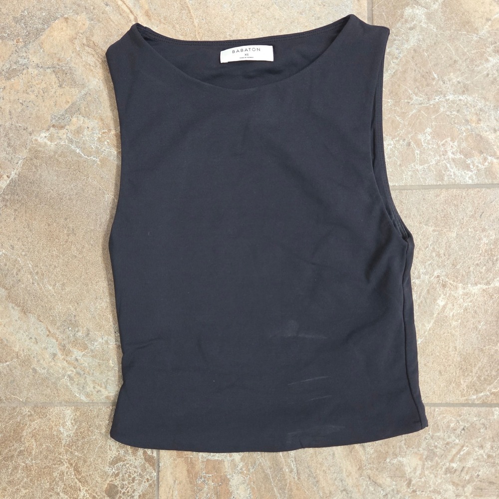 Babaton Aritzia Black High Neck Sleeveless Sculpt Knit Crop Top XS